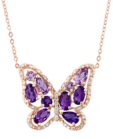 Lali Jewels Multi-Gemstone (1-3/4 ct. t.w.) & Diamond (1/8 ct. t.w.) Butterfly Pendant Necklace in 14k Gold, 16" + 2" extender (Also in Amethyst)