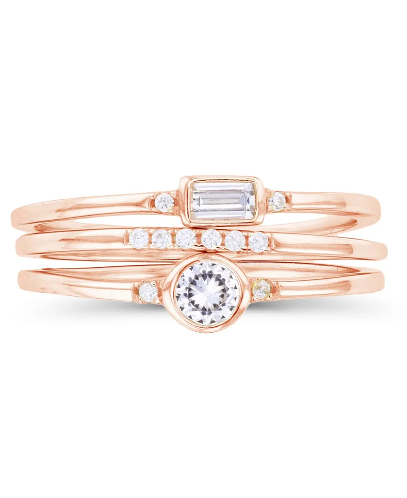 Macy's Round and Baguette Cubic Zirconia Stacked Ring (1/2 ct. t.w.) in 14 Karat Rose Gold Over Sterling Silver Set, 3 Piece