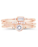 Macy's Round and Baguette Cubic Zirconia Stacked Ring (1/2 ct. t.w.) 14 Karat Rose Gold Over Sterling Silver Set, 3 Piece