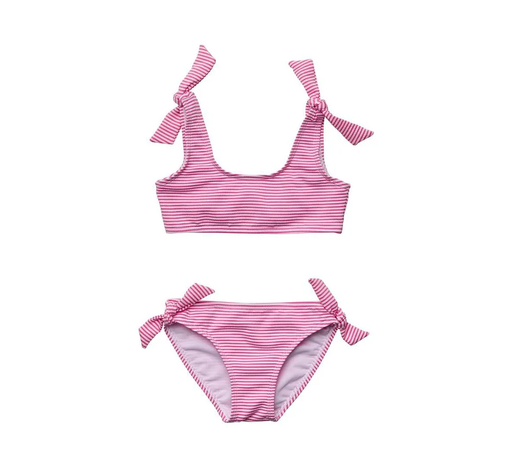 Toddler, Child Girls Raspberry Stripe Tie Crop Bikini