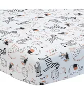 Lambs & Ivy Patchwork Jungle Animals White 100% Cotton Baby Fitted Crib Sheet