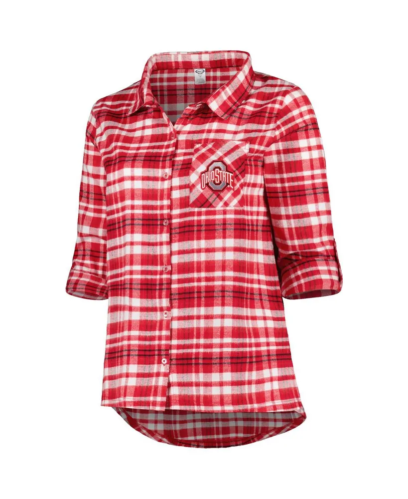 Women's Scarlet Ohio State Buckeyes Plus Mainstay Long Sleeve Button-Up Shirt