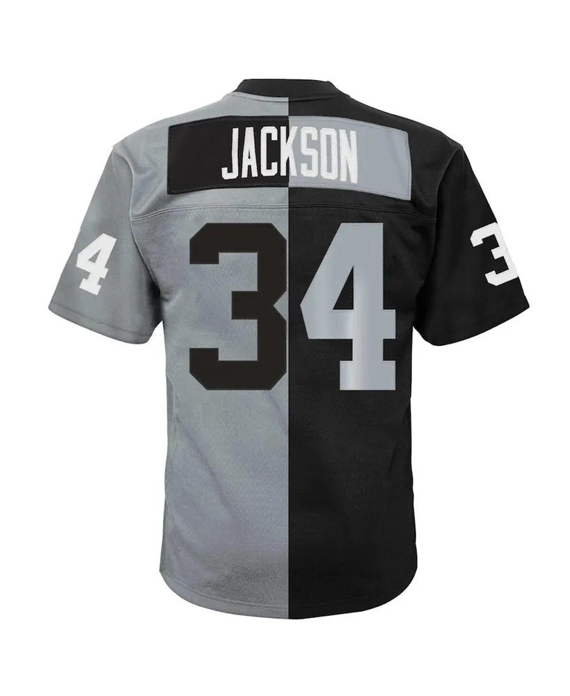 Men's Mitchell & Ness Bo Jackson Black, Silver Las Vegas Raiders Big and Tall Split Legacy Retired Player Replica Jersey