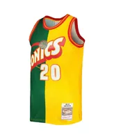 Men's Mitchell & Ness Gary Payton Green, Gold Seattle SuperSonics Hardwood Classics 1995-96 Split Swingman Jersey