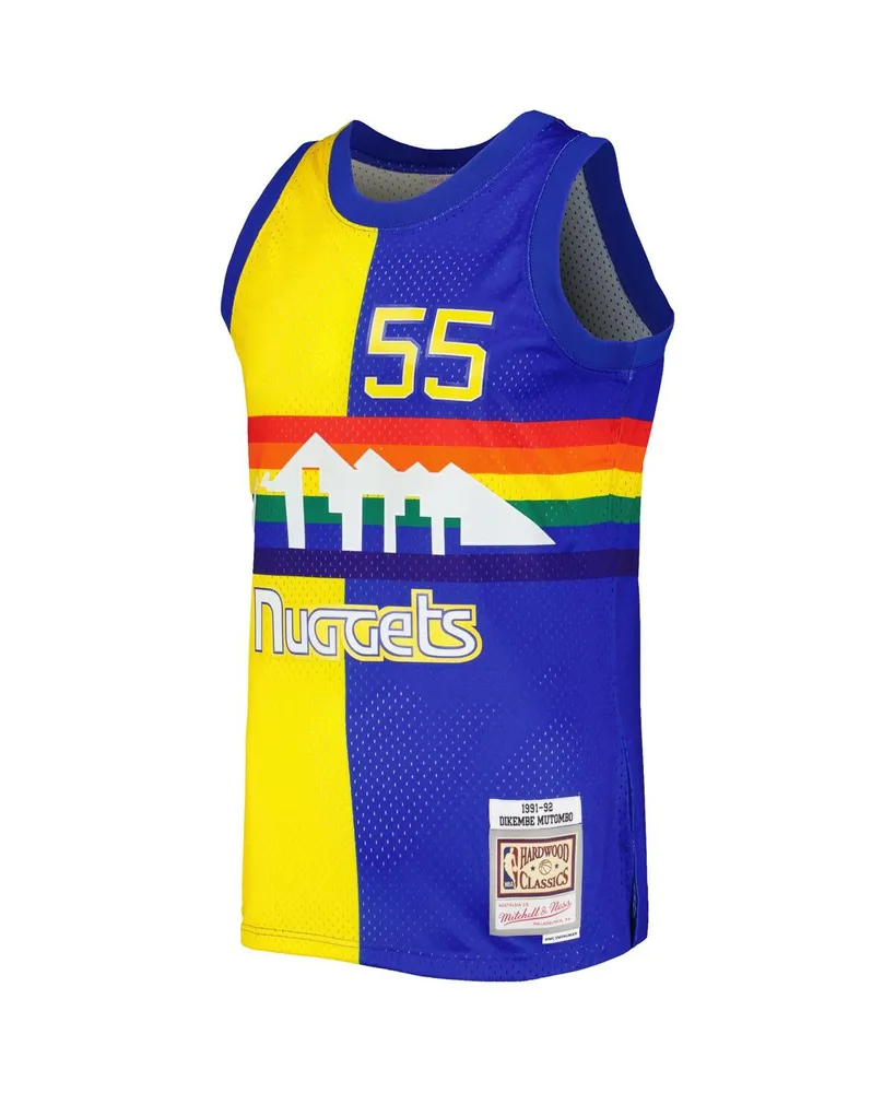 Men's Mitchell & Ness Dikembe Mutombo Royal, Gold Denver Nuggets Hardwood Classics 1991-92 Split Swingman Jersey