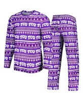 Men's Concepts Sport Purple Tcu Horned Frogs Swivel Long Sleeve T-shirt and Pants Sleep Set