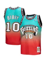 Men's Mitchell & Ness Mike Bibby Red, Teal Vancouver Grizzlies 1998/99 Hardwood Classics Fadeaway Swingman Player Jersey