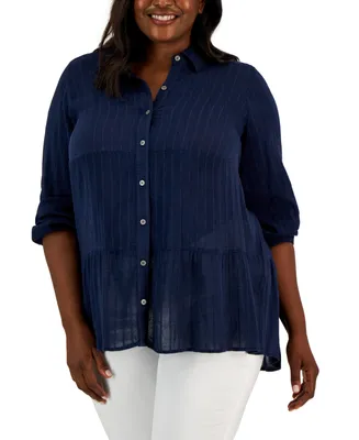Style & Co Plus Long-Sleeve Tiered Tunic Shirt, Created for Macy's