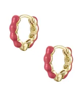 Rachel Glauber Ra Children's 14k Gold Plated with Magenta-Red Enamel Inlay Bubble Hoop Earrings