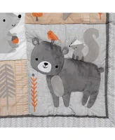 Bedtime Originals Acorn Gray/Beige/White/Orange Woodland Fox, Raccoon, Squirrel & Bear 3-Piece Baby Nursery Crib Bedding Set