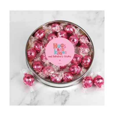 Valentine's Day Candy Gift Tin with Chocolate Lindor Truffles by Lindt Large Plastic Tin with Sticker - Hugs & Kisses - Assorted Pre