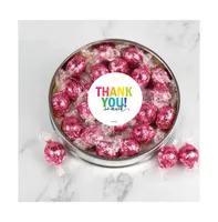 Thank You Candy Gift Tin with Chocolate Lindor Truffles by Lindt Large Plastic Tin with Sticker - Strawberries & Creme