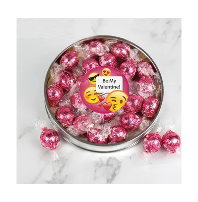 Valentine's Day Candy Gift Tin with Chocolate Lindor Truffles by Lindt Large Plastic Tin with Sticker - Emoji - Assorted Pre