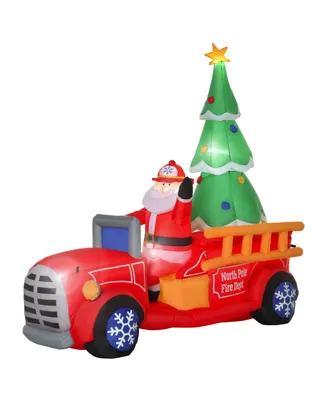 Homcom 7.5' Christmas Inflatable Santa Claus Fire Truck Yard Decoration