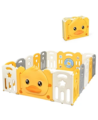 16-Panel Foldable Baby Playpen Kids Yellow Duck Yard