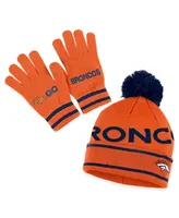 Women's Wear by Erin Andrews Orange Denver Broncos Double Jacquard Cuffed Knit Hat with Pom and Gloves Set