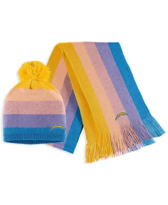 Women's Wear by Erin Andrews Gold Los Angeles Chargers Ombre Pom Knit Hat and Scarf Set
