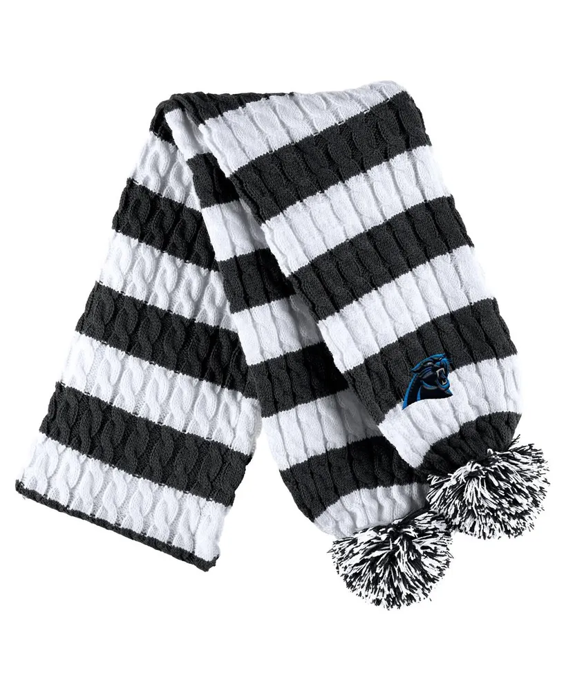 Women's Wear by Erin Andrews Black, White Carolina Panthers Cable Stripe Cuffed Knit Hat with Pom and Scarf Set