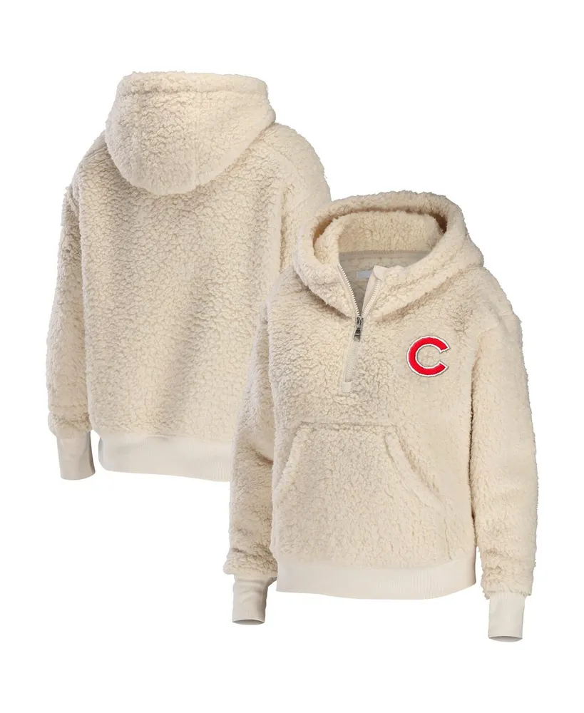 Women's Wear by Erin Andrews Cream Chicago Cubs Plus Size Sherpa Quarter-Zip Hoodie