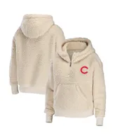 Women's Wear by Erin Andrews Cream Chicago Cubs Plus Size Sherpa Quarter-Zip Hoodie