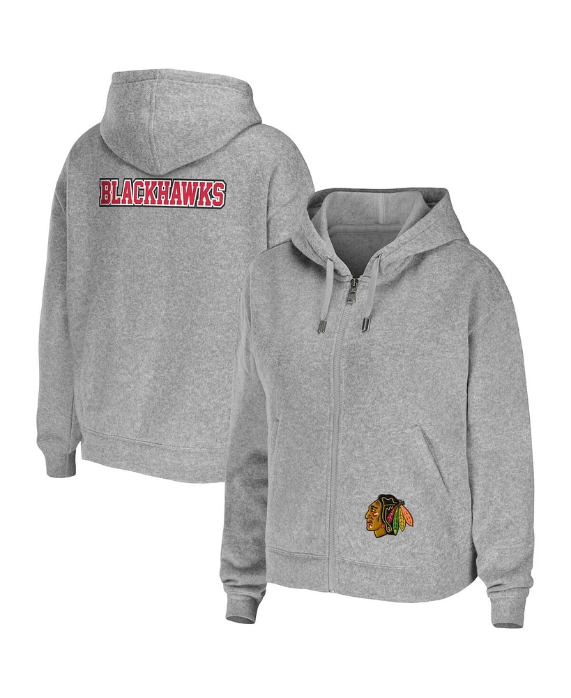 Women's Wear by Erin Andrews Heather Gray Chicago Blackhawks Full-Zip Hoodie