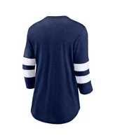 Women's Fanatics Heather Navy Colorado Avalanche Line Shift Tri-Blend Three-Quarter Sleeve T-shirt