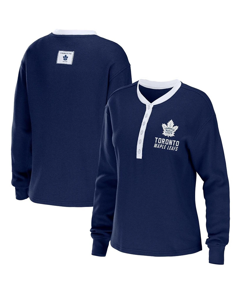 Women's Wear by Erin Andrews Blue Toronto Maple Leafs Waffle Henley Long Sleeve T-shirt