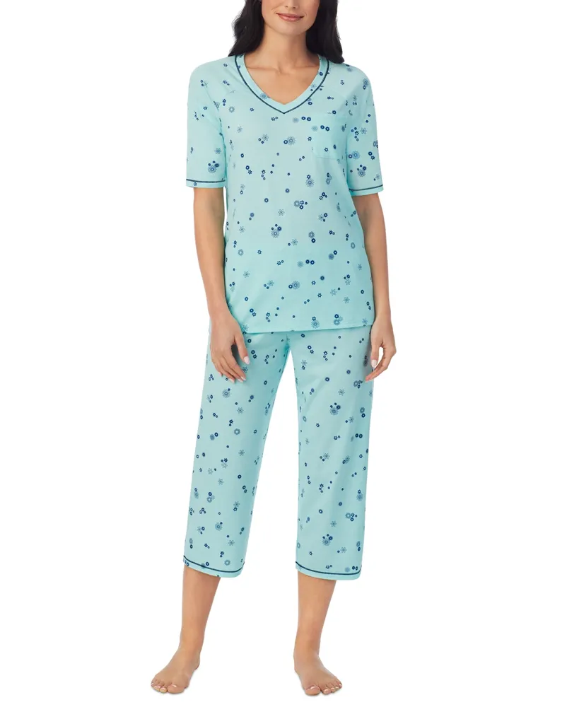 Cuddl Duds Printed Elbow-Sleeve Top & Capri Pants Pajama Set