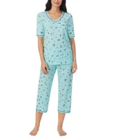 Cuddl Duds Printed Elbow-Sleeve Top & Capri Pants Pajama Set