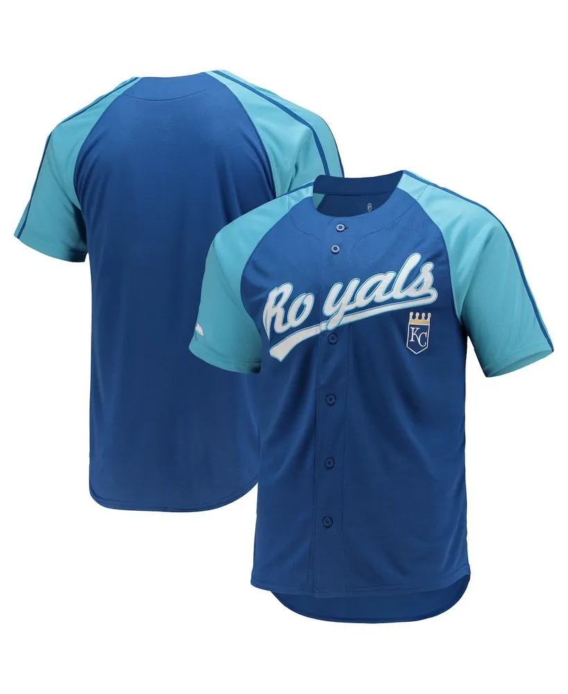 Men's Stitches Royal Kansas City Royals Button-Down Raglan Replica Jersey