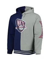 Men's Mitchell & Ness Navy, Gray New Jersey Nets Hardwood Classics Split Pullover Hoodie