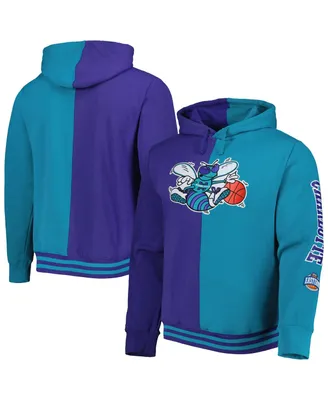 Men's Mitchell & Ness Purple, Teal Charlotte Hornets Hardwood Classics Split Pullover Hoodie