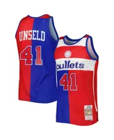 Men's Mitchell & Ness Wes Unseld Blue, Red Washington Bullets Hardwood Classics 1977-78 Split Swingman Jersey