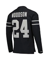 Men's Mitchell & Ness Charles Woodson Black Oakland Raiders Retired Player Name and Number Long Sleeve Top