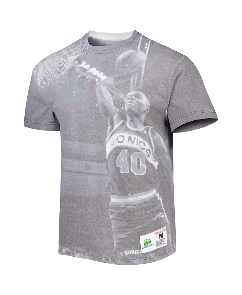 Men's Mitchell & Ness Shawn Kemp Heather Gray Seattle SuperSonics Above The Rim T-shirt