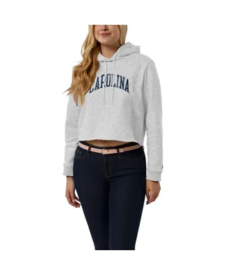 Women's League Collegiate Wear Ash North Carolina Tar Heels 2-Hit 1636 Cropped Pullover Hoodie