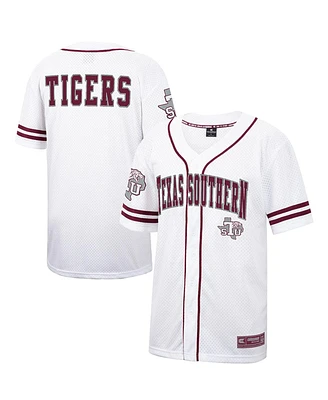 Men's Colosseum White, Maroon Texas Southern Tigers Free Spirited Baseball Jersey