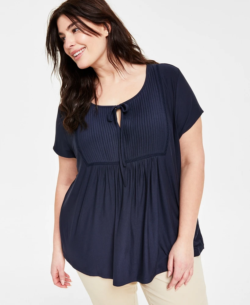 Tommy Hilfiger Plus Size Solid Short-Sleeve Pintuck Top