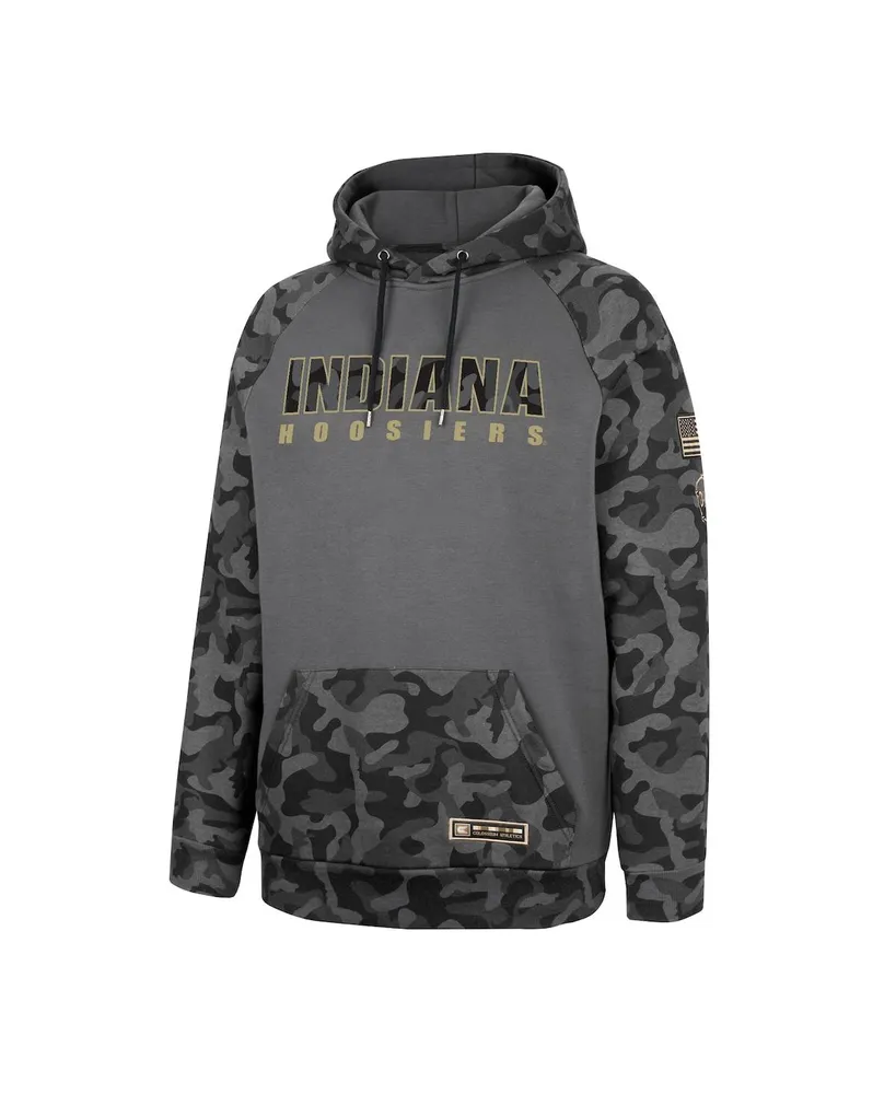 Men's Colosseum Charcoal Indiana Hoosiers Oht Military-Inspired Appreciation Camo Stack Raglan Pullover Hoodie