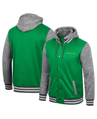 Men's Colosseum Green Oregon Ducks Robinson Hoodie Full-Snap Jacket