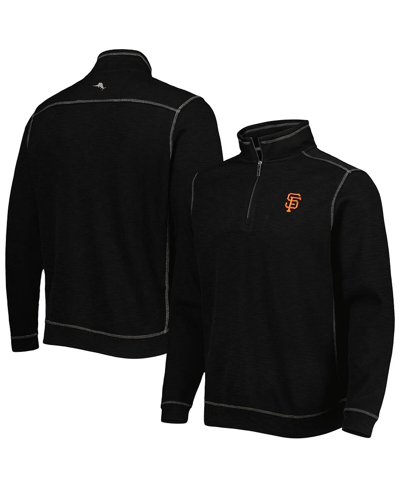 Men's Tommy Bahama Black San Francisco Giants Tobago Bay Tri-Blend Quarter-Zip Sweatshirt