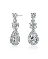 Genevive Elegant Sterling Silver White Gold-Plated Clear Cubic Zirconia Drop Earrings