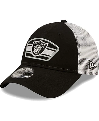 Men's New Era Black, White Las Vegas Raiders Logo Patch Trucker 9Forty Snapback Hat