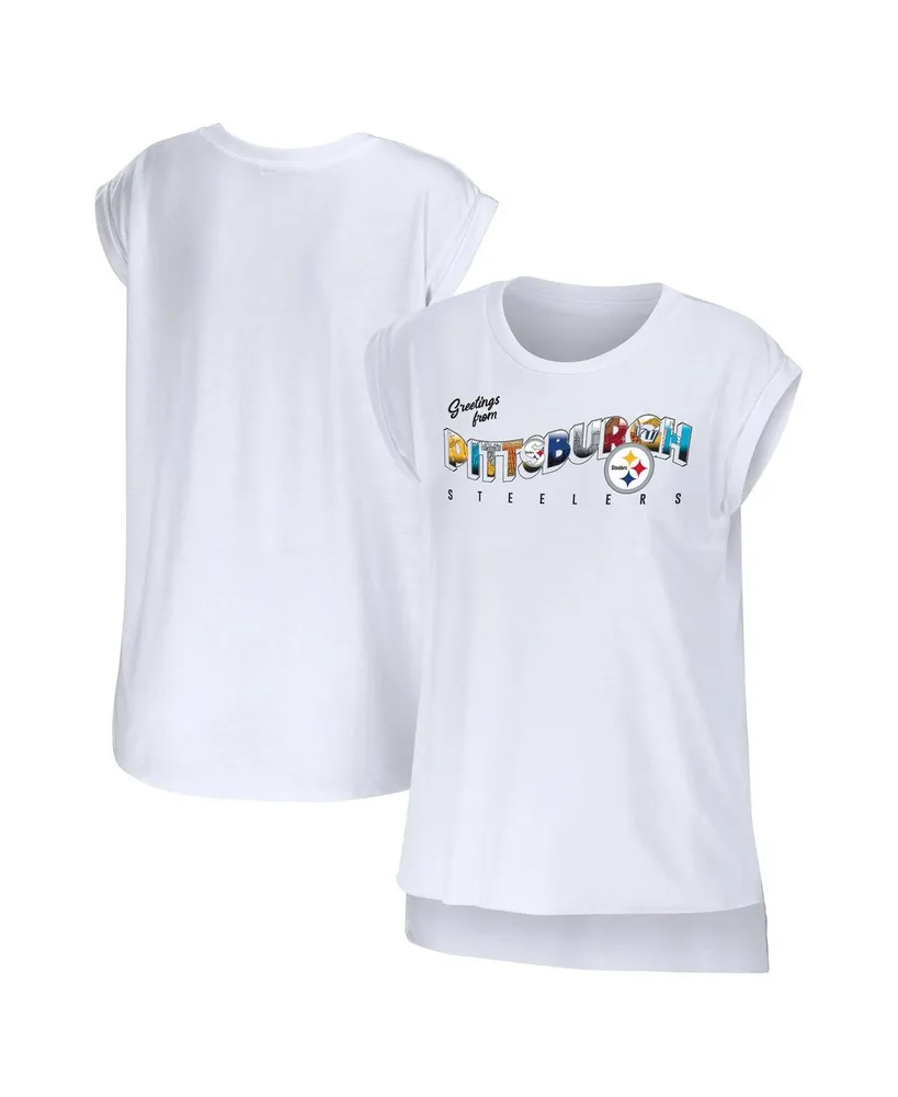 Women's Wear by Erin Andrews White Pittsburgh Steelers Greetings From Muscle T-shirt