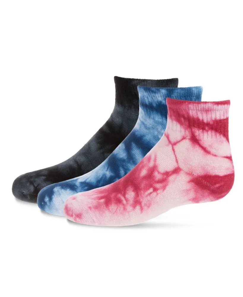 MeMoi Girls 3 Pairs Tie Dye Mid-Cut Cotton Blend Socks