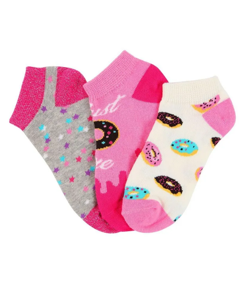 3 Pairs Girl's Donut Low Cut Socks - Assorted Pre