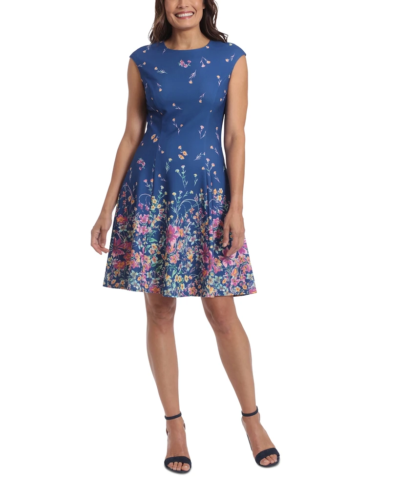 London Times Petite Printed Fit & Flare Dress