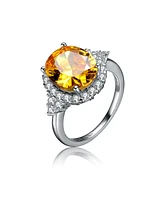 Genevive Sterling Silver Yellow Cubic Zirconia Oval Ring