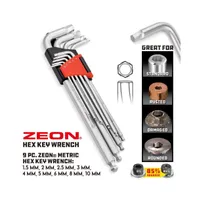 9 Piece Zeon Metric Hex Key Wrench Set for Damaged Fasteners