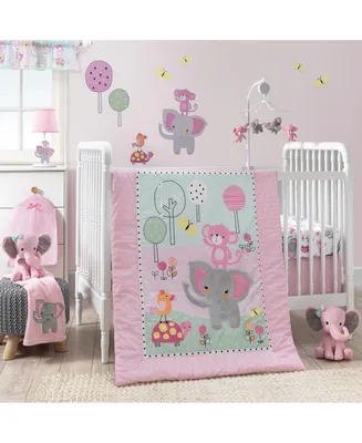 Bedtime Originals Twinkle Toes Pink/Blue/Green Elephant & Monkey 3-Piece Nursery Crib Bedding Set